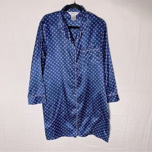 Vintage Patricia Lingerie Blue Satin Long Shirt Nightgown Pyjamas L